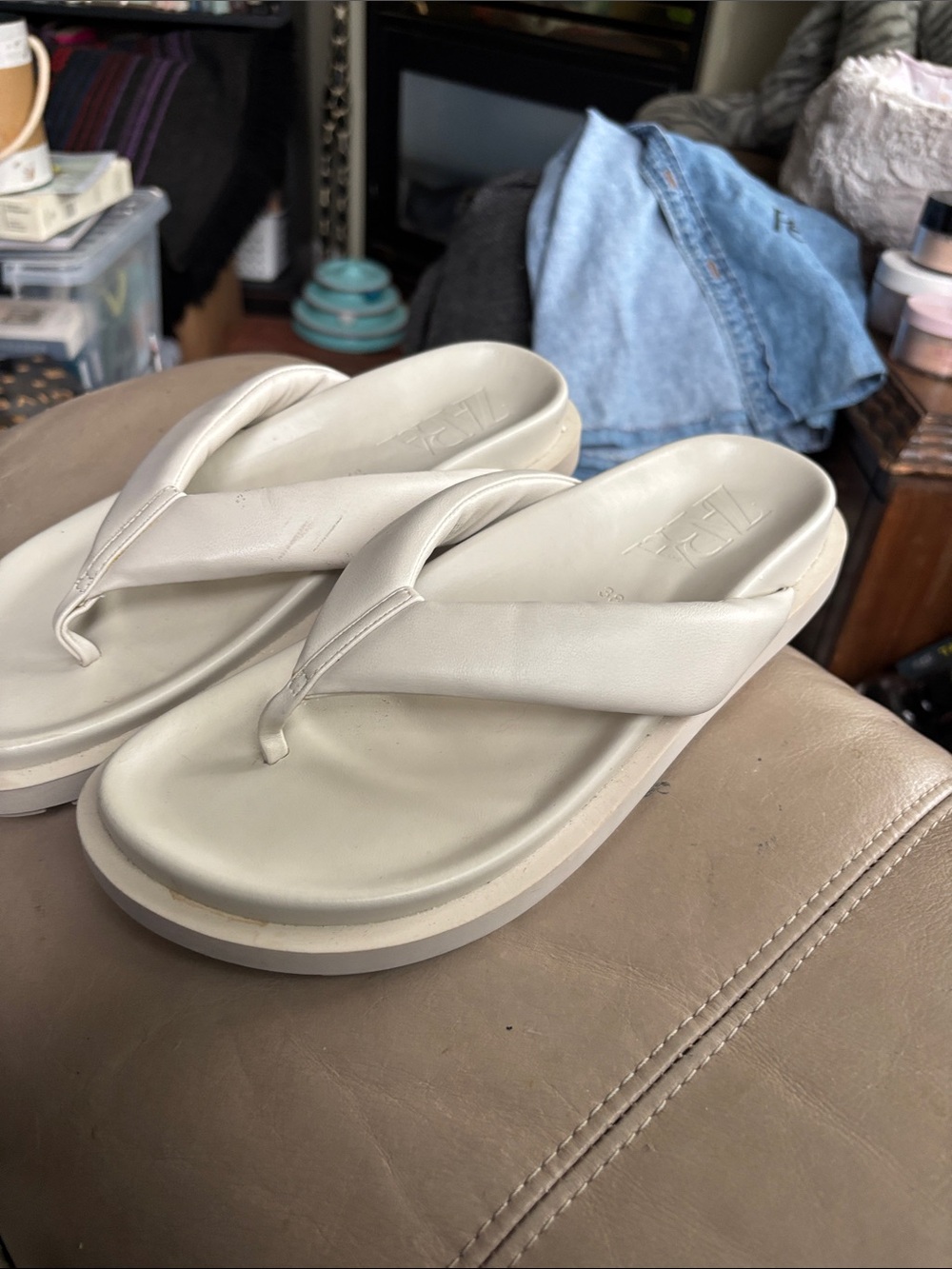 Zara Cream Platform Thong Sandals Size 38 Eu.  Excellent Condition